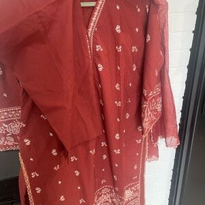 Red Embroidered Kurta Set